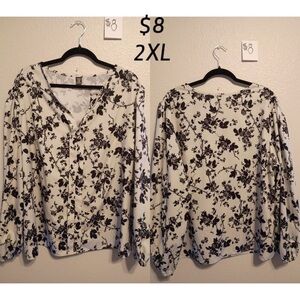 Floral Black and White Women's Top